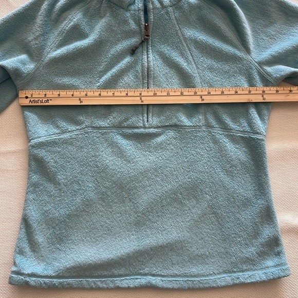 Athleta Teddy Bear Teal Sherpa Pullover 1/4 Zip Sweater Jacket Size M Fuzzy Warm - Picture 9 of 11